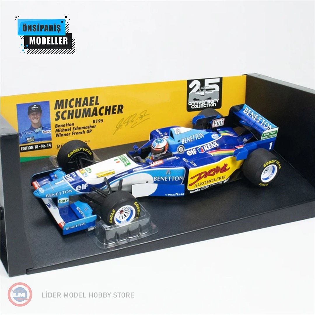 1:18 Minichamps 1995 Benetton Formula 1 B195 Team Mild Seven Renault No:1 Wolrd Champion Winner French GP Michael Schumacher