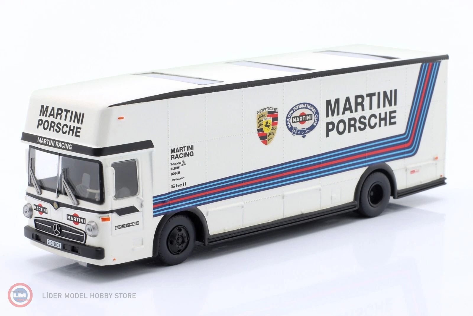 1:64 Schuco 1968 Mercedes Benz O317 TRUCK CAR TRANSPORTER PORSCHE MARTINI RACING