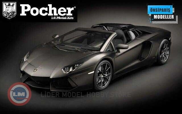 1:8 POCHER 2013 Lamborghini Aventador LP700-4 Roadster Nero Nemesis Maket Kit