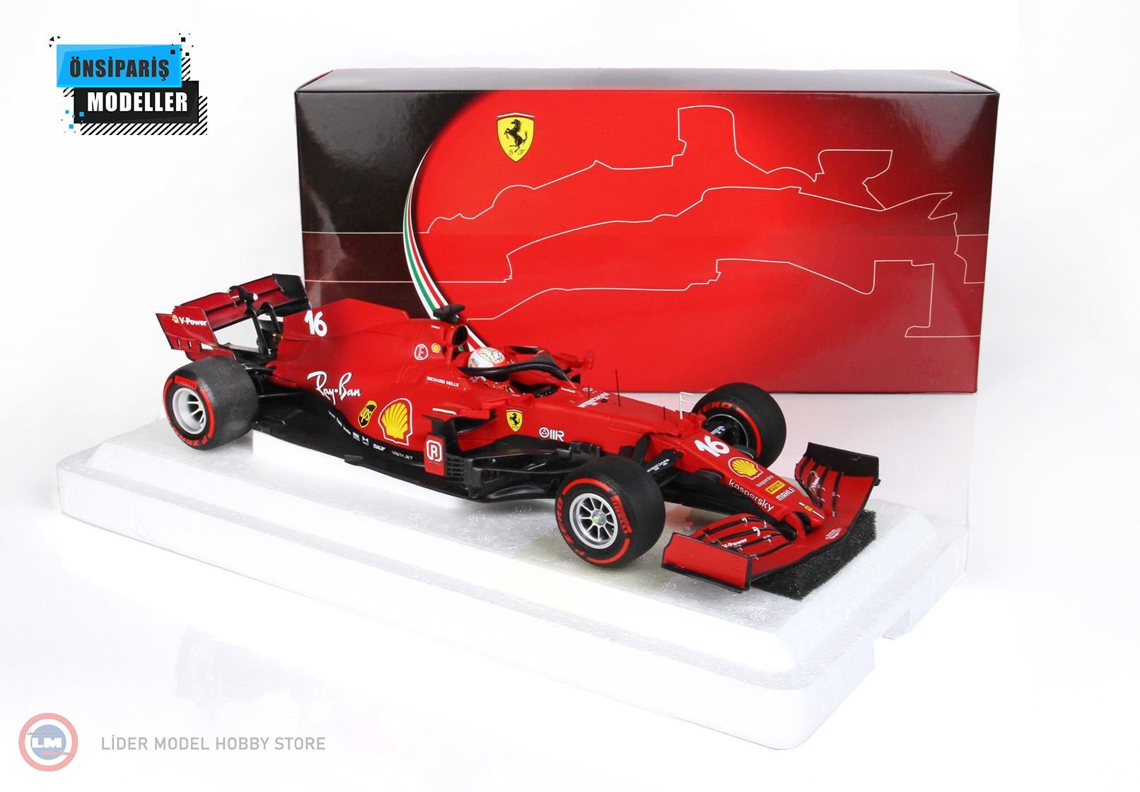 1:18 2021 Ferrari SF21 Scuderia Ferrari Charles Leclerc & Emiglia Romagna GP Intermediate Tyres (Red)