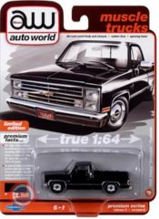 1:64 AutoWorld 1985 Chevy Silverado Pickup Truck (Lowered Version) (Gloss Black)