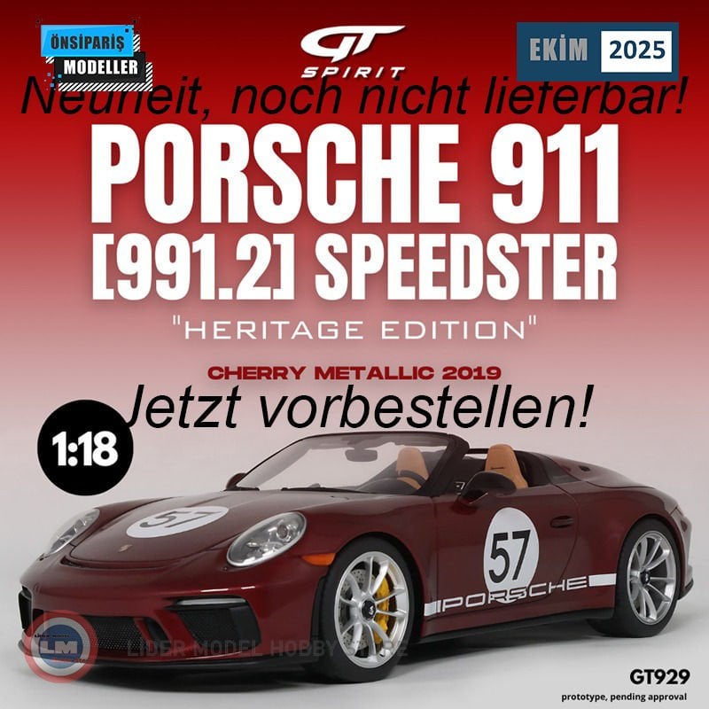 1:18 2019 Porsche 911 991 Speedster Heritage Edition Cherry Metallic