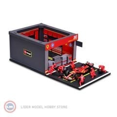 1:43 Burago Ferrari F1 SF-24 DIORAMA GARAGE PIT-STOP #16 CHARLES LECLERC