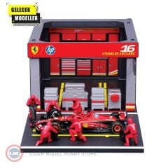 1:43 Burago Ferrari F1 SF-24 DIORAMA GARAGE PIT-STOP #16 CHARLES LECLERC