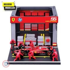 1:43 Burago Ferrari F1 SF-24 DIORAMA GARAGE PIT-STOP #55 CARLOS SAINZ