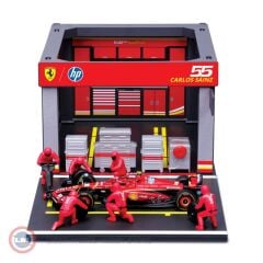 1:43 Burago Ferrari F1 SF-24 DIORAMA GARAGE PIT-STOP #55 CARLOS SAINZ