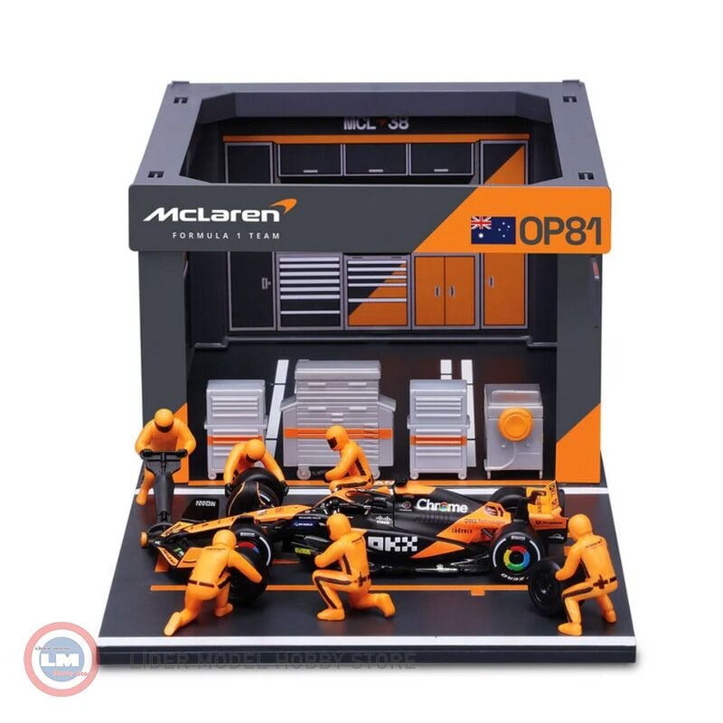 1:43 Burago McLaren Formula 1 MCL38 Diorama Garage Pit-Stop #81 2024 Oscar Piastri