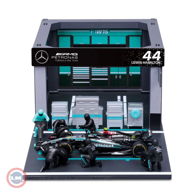 1:43 Burago Mercedes Benz F1 W14 EQ PERFORMANCE DIORAMA GARAGE PIT-STOP #44 SEASON LEWIS HAMILTON