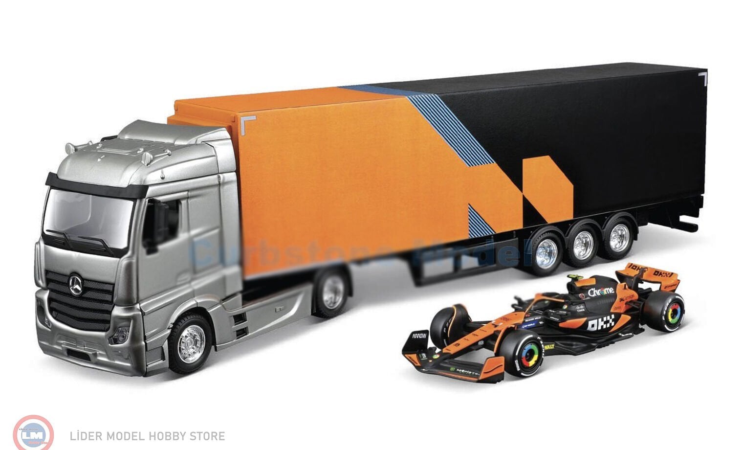 1:43 Burago Mercedes Benz ACTROS + TRAILER + Mclaren MCL 38 #4 LANDO NORRIS 2024
