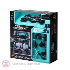 1:43 Burago Mercedes-Benz F1 W14 EQ PERFORMANCE DIORAMA GARAGE PIT-STOP #63 SEASON GEORGE RUSSELL