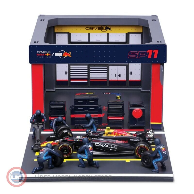 1:43 Burago Red Bull ''F1 RB20 DIORAMA GARAGE PIT-STOP #11 - SERGIO PEREZ