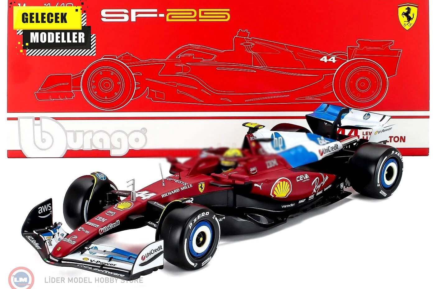 1:18 Burago Ferrari F1 SF-25 TEAM SCUDERIA FERRARI HP #44 MIAMI GP 2025 - LEWIS HAMILTON
