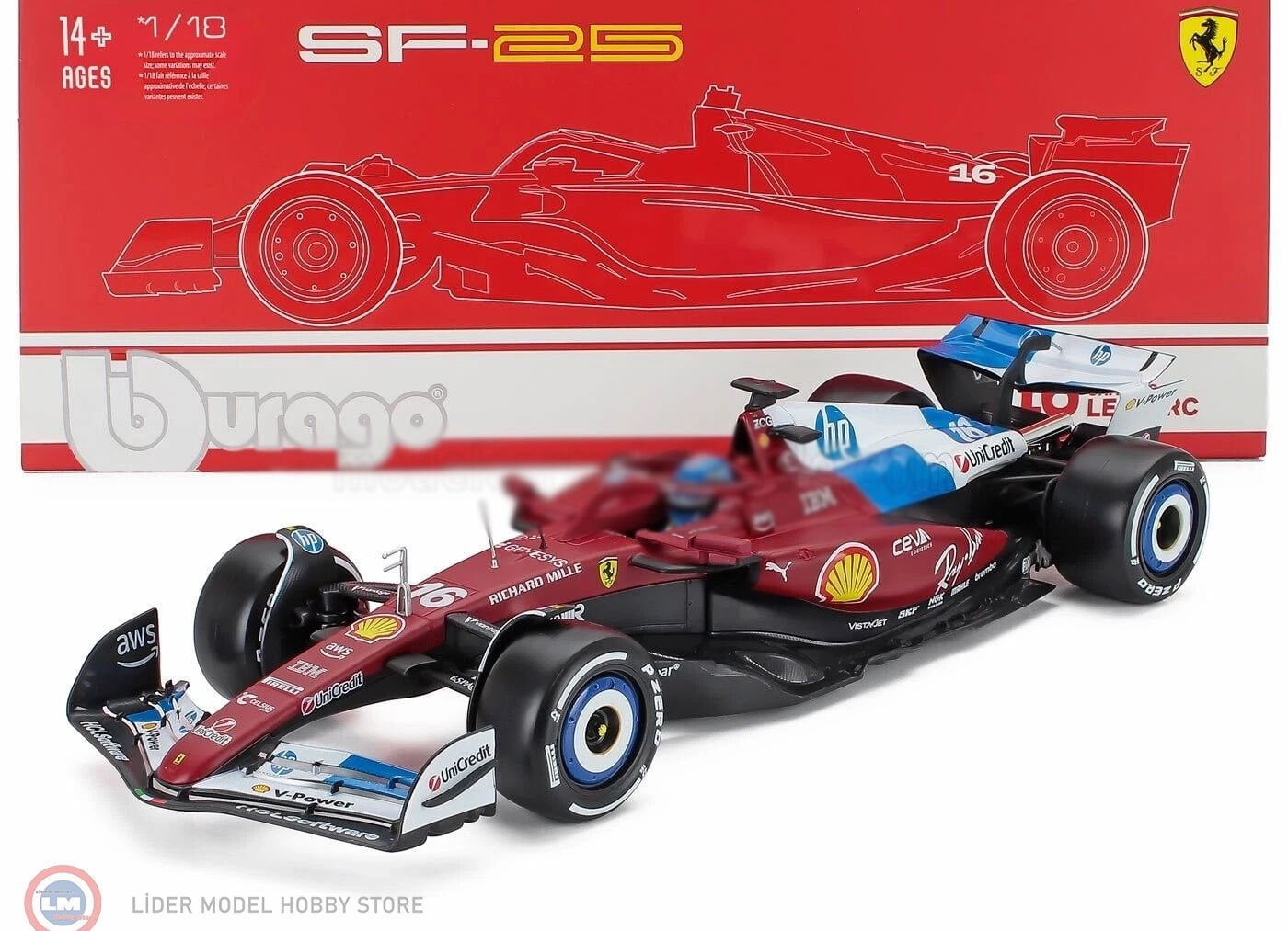 1:18 Burago Ferrari SF-25 #16 - MIAMI GP 2025 CHARLES LECLERC- with showcase