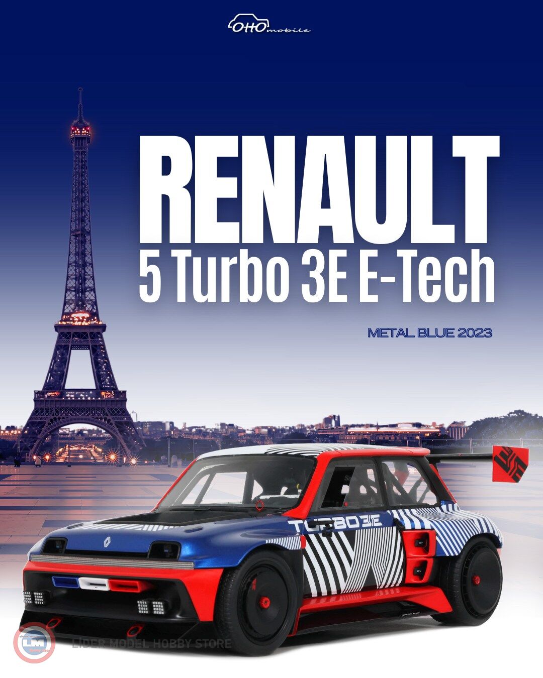 1:18 OTTO 2023 Renault 5 Turbo 3E E-Tech Metal Blue
