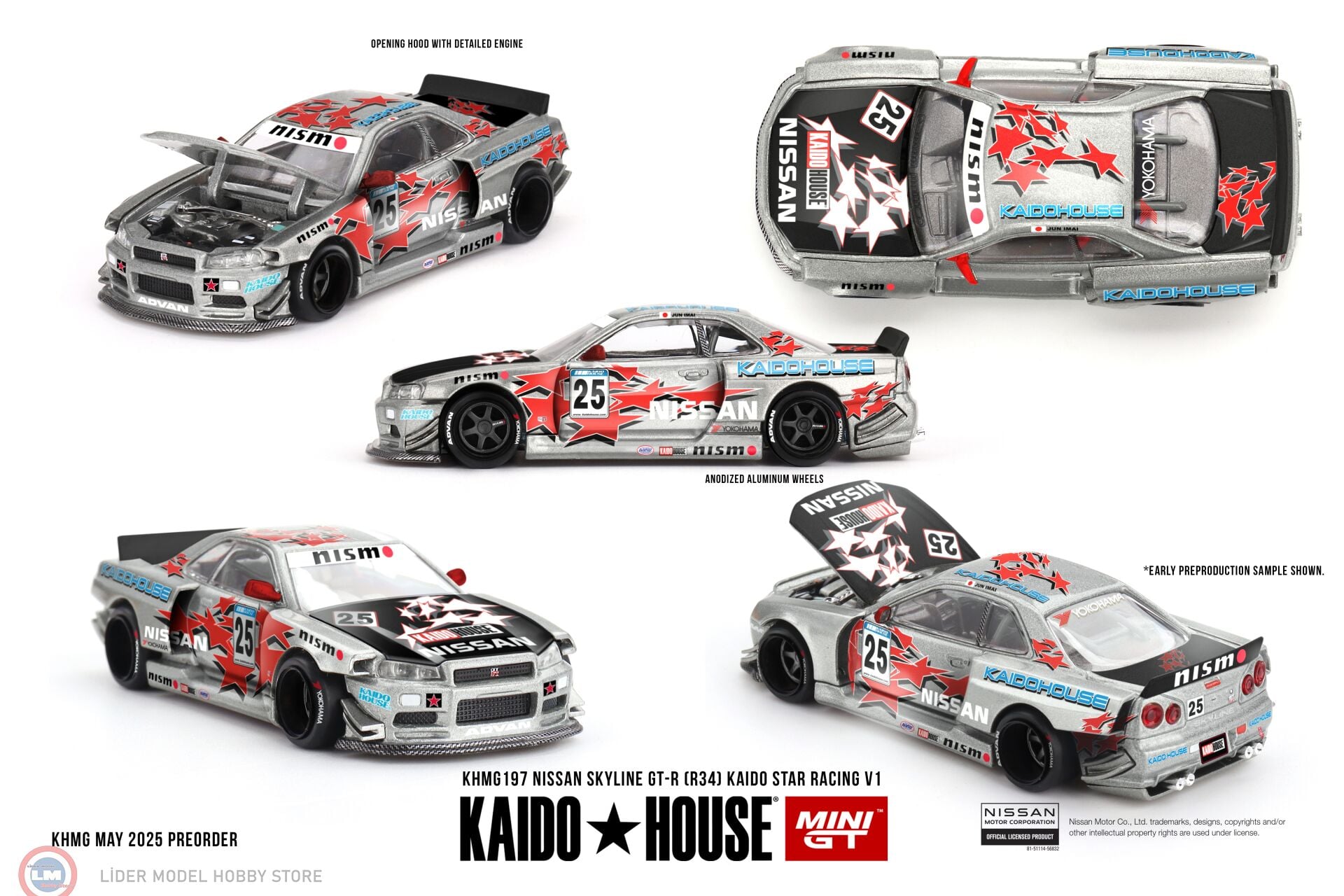 1:64 Mini GT Kaido House Nissan Skyline GT-R (R34) Kaido Star Racing V1