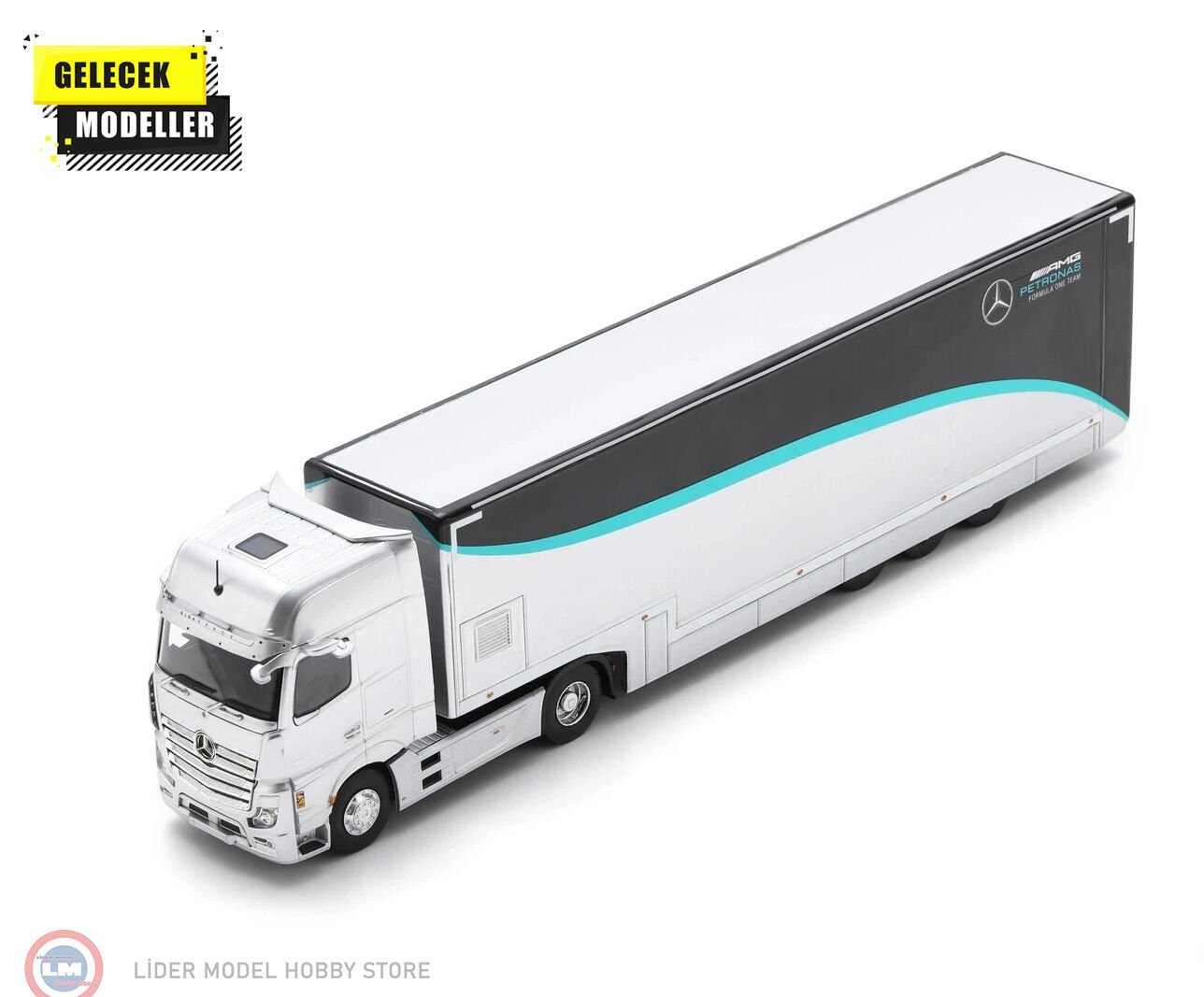 1:43 Spark Mercedes Benz ACTROS MP4 1851 TRUCK CAR TRANSPORTER TEAM MERCEDES-AMG PETRONAS F1 2023