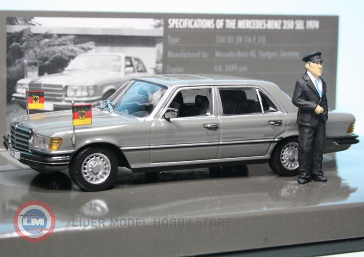 1:43 1972 Mercedes Benz 350 SEL (W116) ve  'HELMUT SCHMIDT' Figürü