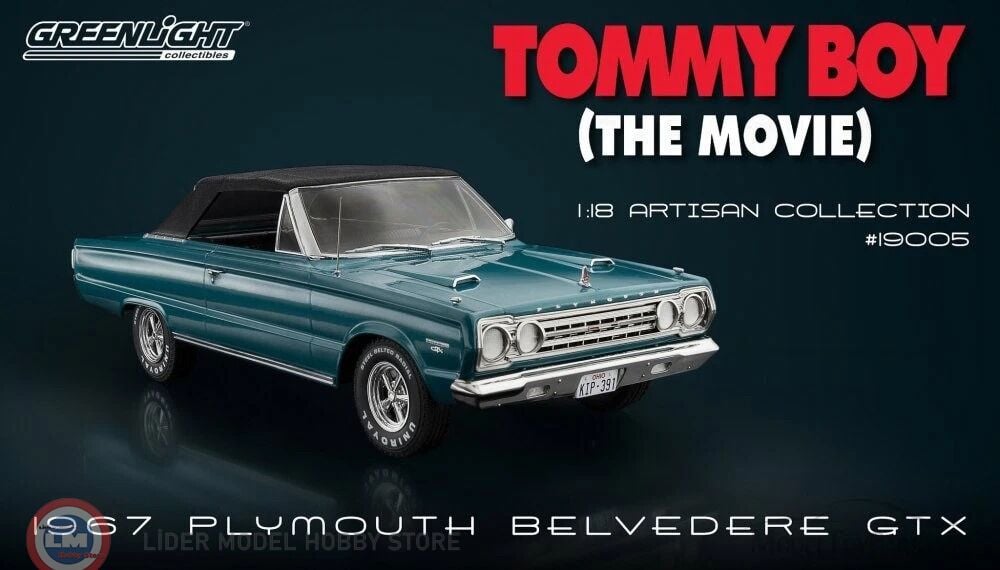 KUSURLU 1:18 Greenlight 1967 Plymouth Belvedere GTX Convertible Tommy Boy The Movie