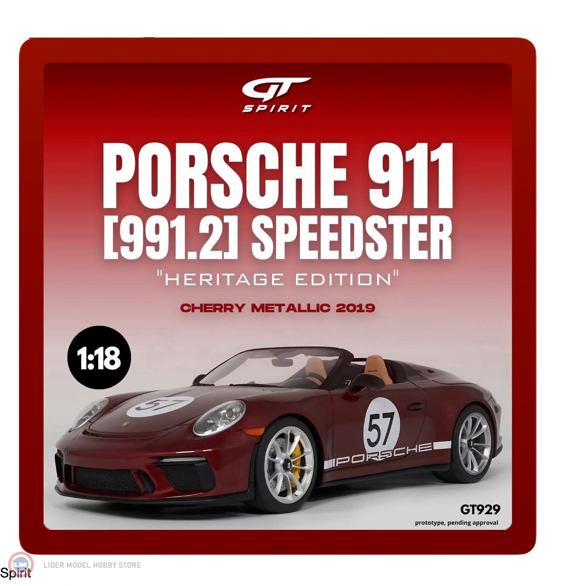 1:18 GT Spirit 2019 Porsche 911 991 Speedster  #57 Heritage Edition Cherry Metallic