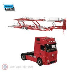 1:18 NZG 2019 Mercedes Benz Actros MP5 4x2 ve LOHR Araç Taşıyıcı Trailer Set Autotransporter Feuerrot