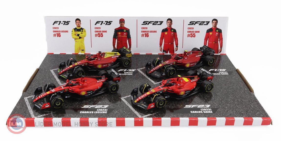 Burago - 1:43 Burago Ferrari Racing F1 - Formula 1 team 4'lüSet