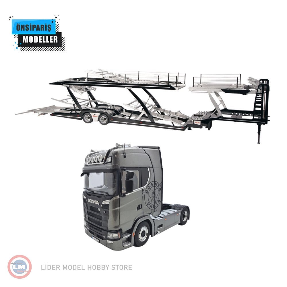 1:18 NZG 2017 Scania V8 730S 4x2 ve Araç Taşıyıcı Trailer Set  Greif Logo & Lohr Autotransporter
