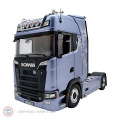 1:18 NZG 2017 Scania V8 730S 4x2 ve Araç Taşıyıcı Trailer Set fictionblue mit Greif Logo & Lohr Autotransporter