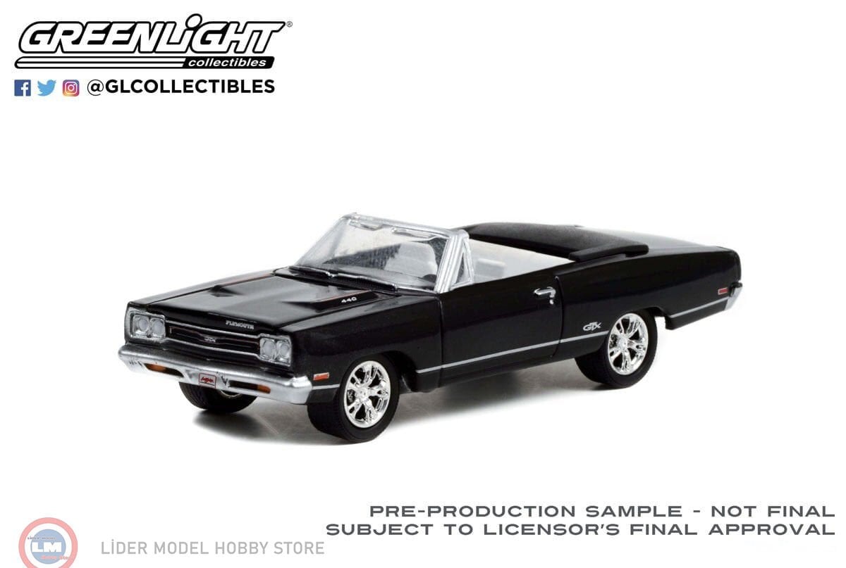 1:64 Greenlight 1969 Plymouth GTX Convertible Black with White Interior