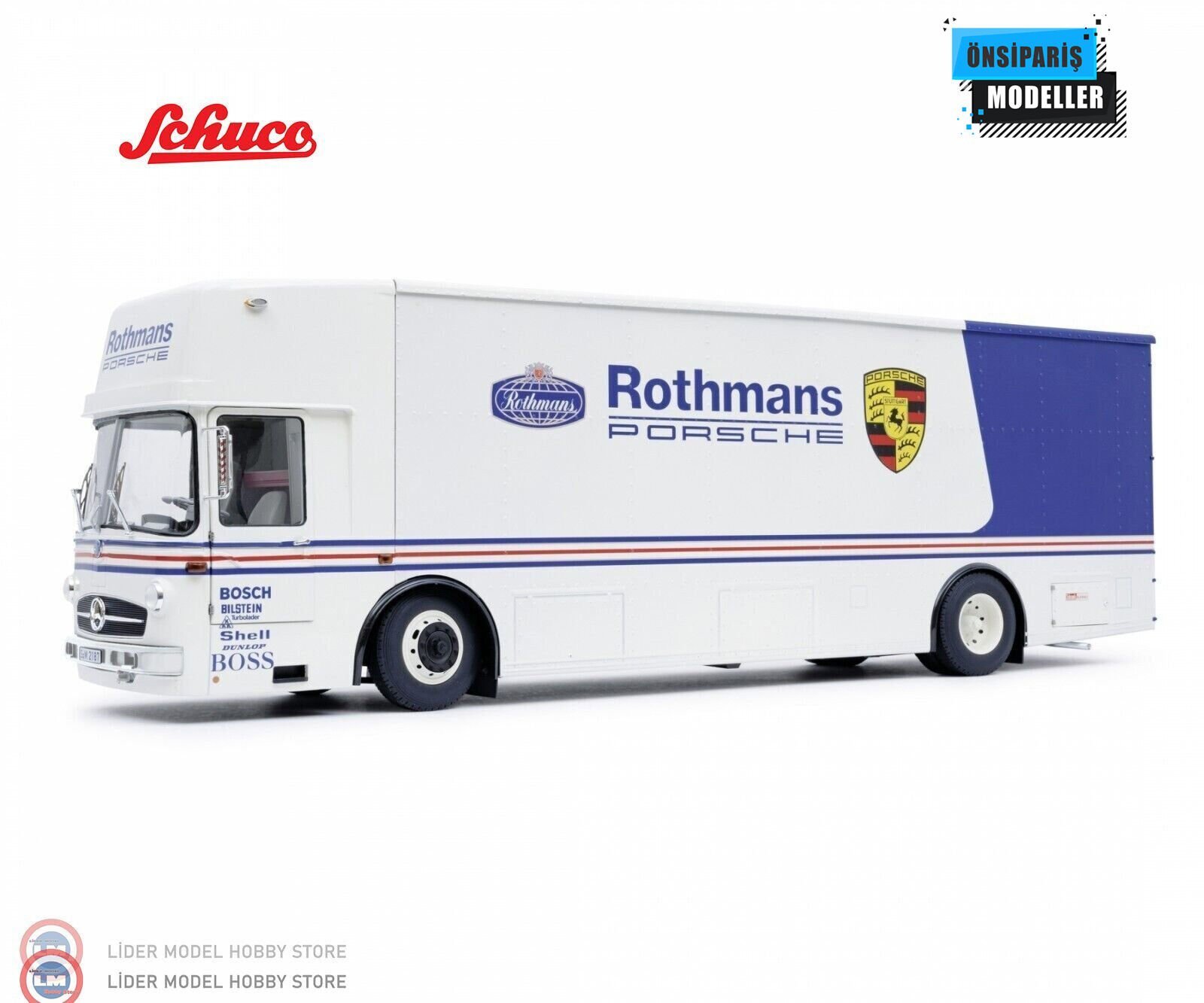 1:18 Schuco Mercedes Benz O 317 Race Car Transporter Rothmans Porsche