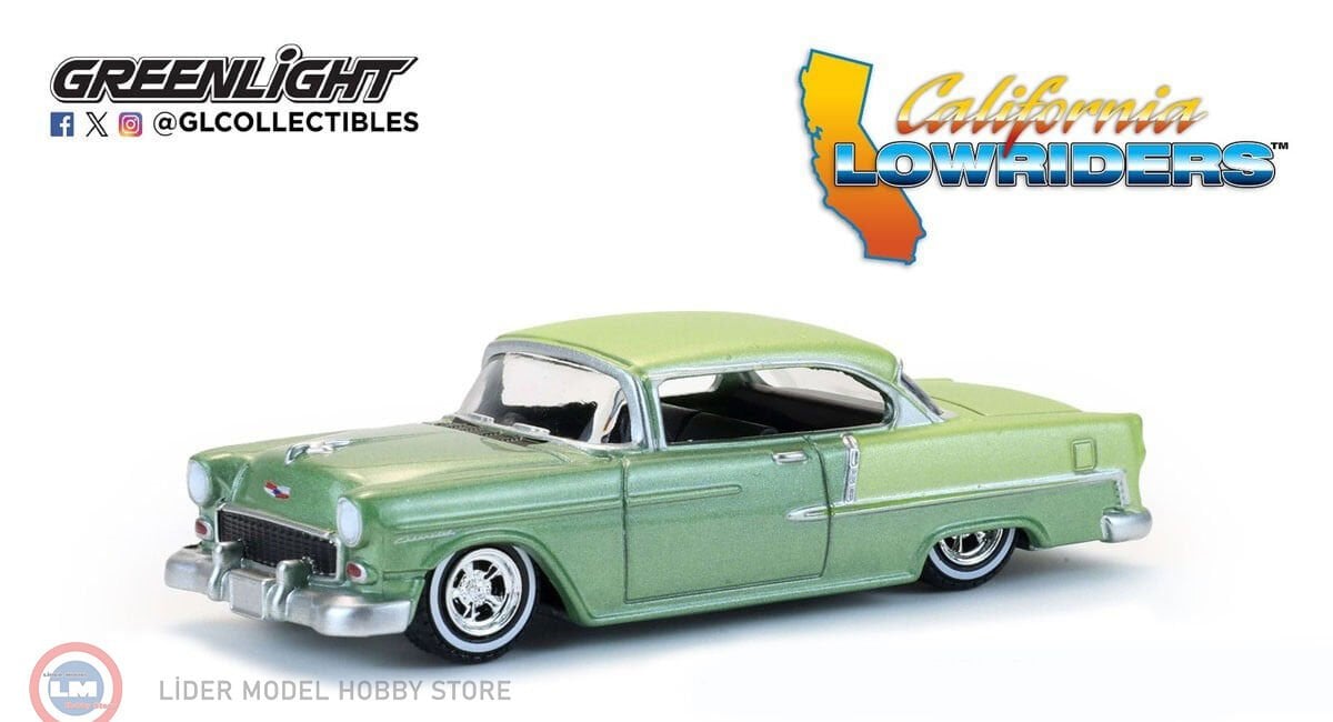 1:64 Greenlight 1956 Chevrolet Bel Air Lowrider Crocus Yellow Laurel Green Two Tone California Lowriders Series 7