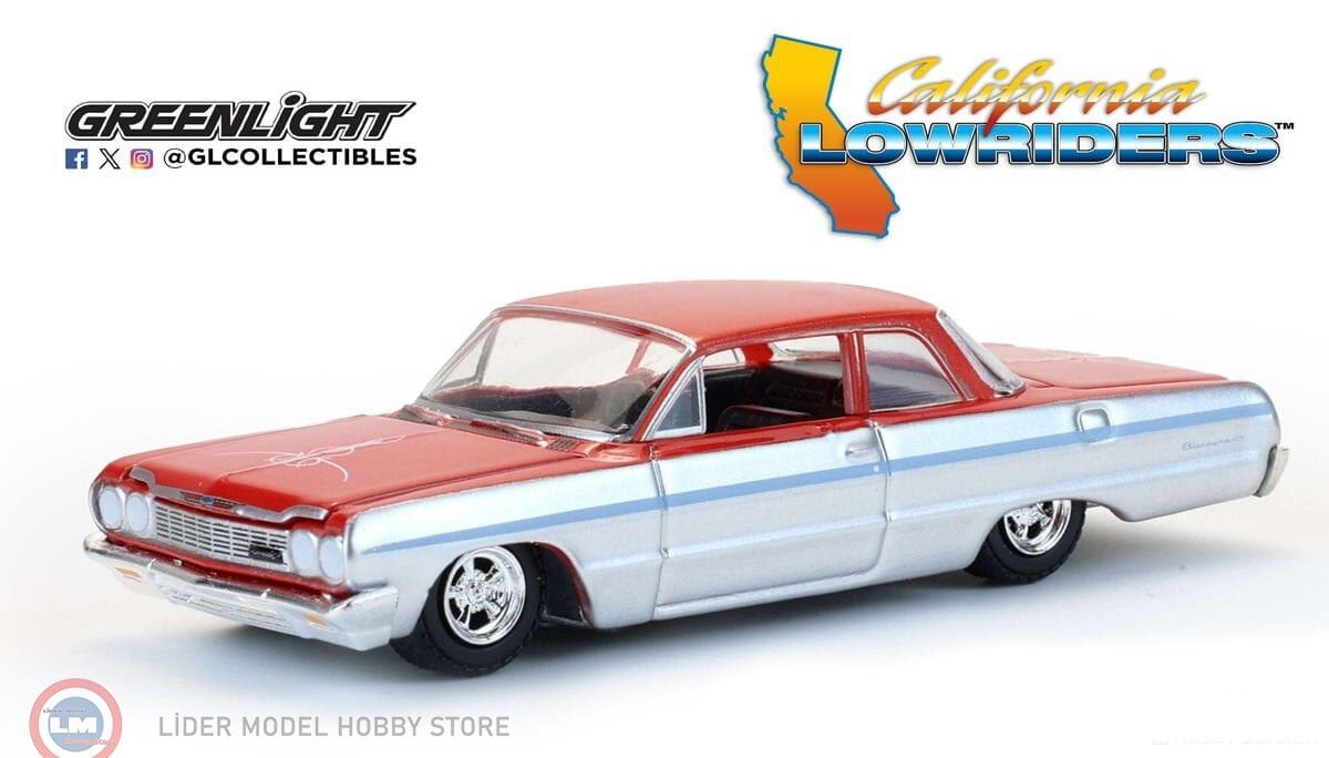 1:64 Greenlight 1964 Chevrolet Biscayne Lowrider Silver Metallic Red Two Tone