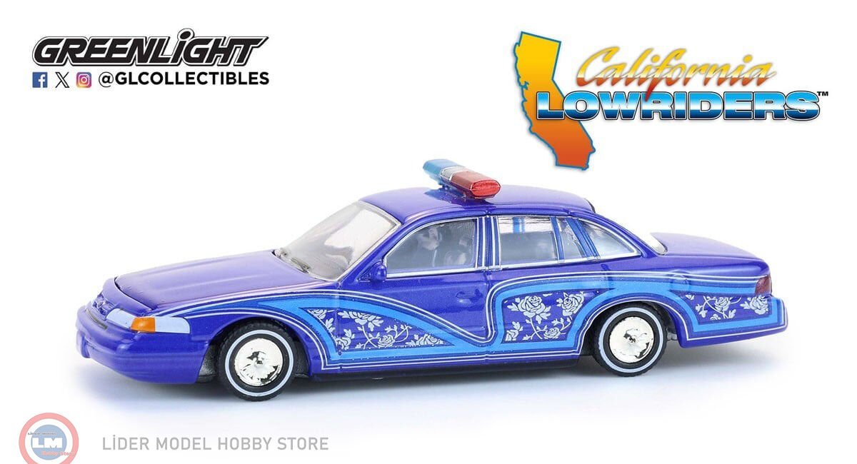 1:64 Greenlight 1992 Ford Crown Victoria Lowrider Blue with Lightbar