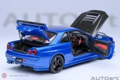 1:18 Autoart 2005 Nissan Skyline GT-R R34 Nismo Z-Tune Bayside Blue Carbon Bonnet