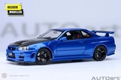 1:18 Autoart 2005 Nissan Skyline GT-R R34 Nismo Z-Tune Bayside Blue Carbon Bonnet