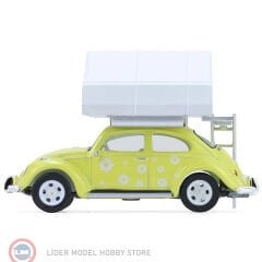 1:64 Greenlight Volkswagen Beetle Yellow Flower Power with Camp Hotel Cartop Sleeper Tent