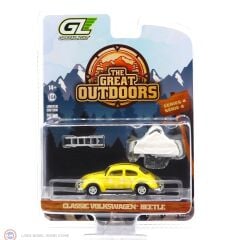 1:64 Greenlight Volkswagen Beetle Yellow Flower Power with Camp Hotel Cartop Sleeper Tent