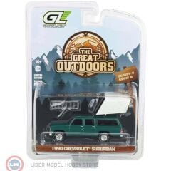1:64 Greenlight 1990 Chevrolet Suburban in Green with Modern Rooftop Camper