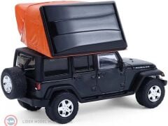 1:64 Greenligh 2008 Jeep Wrangler Unlimited Rubicon in Dark Charcoal with Modern Rooftop Camper