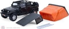 1:64 Greenligh 2008 Jeep Wrangler Unlimited Rubicon in Dark Charcoal with Modern Rooftop Camper