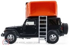 1:64 Greenligh 2008 Jeep Wrangler Unlimited Rubicon in Dark Charcoal with Modern Rooftop Camper