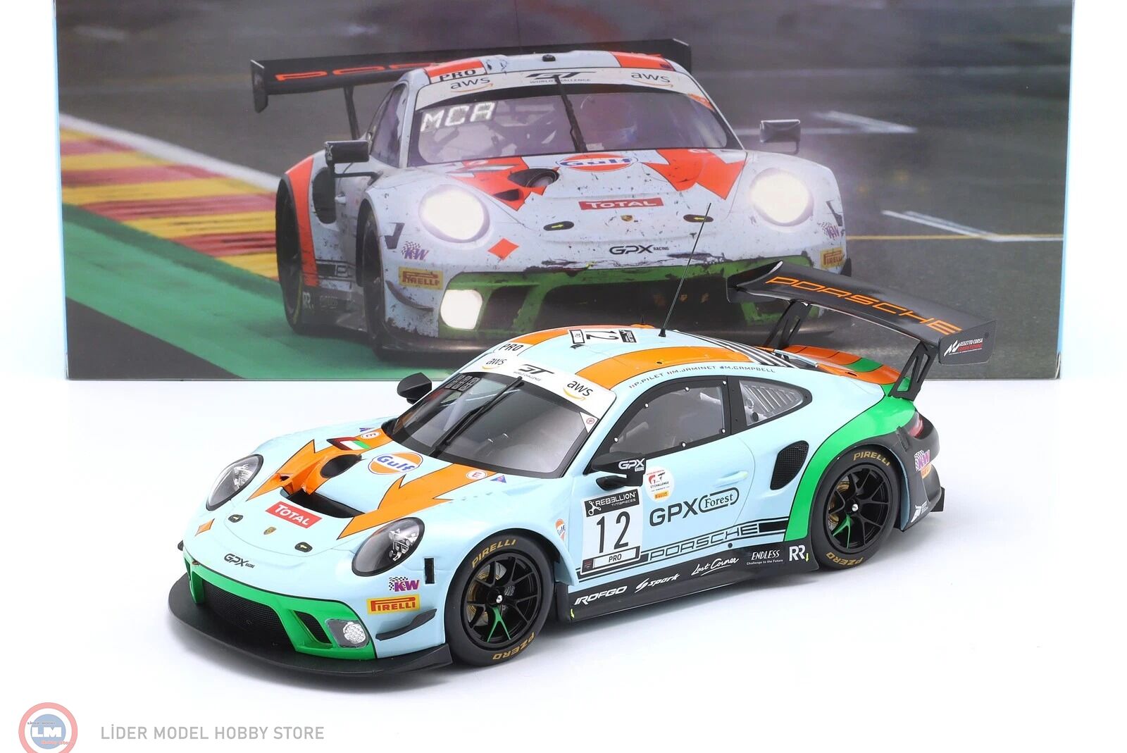 1:18 IXO 2020 Porsche 911 GT3 R Gulf #12 4th 24h Spa