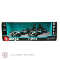 1:43 Burago 2024 Mercedes Benz AMG W15 #44 LEWIS HAMILTON + #63 GEORGE RUSSELL - F1 2 li set