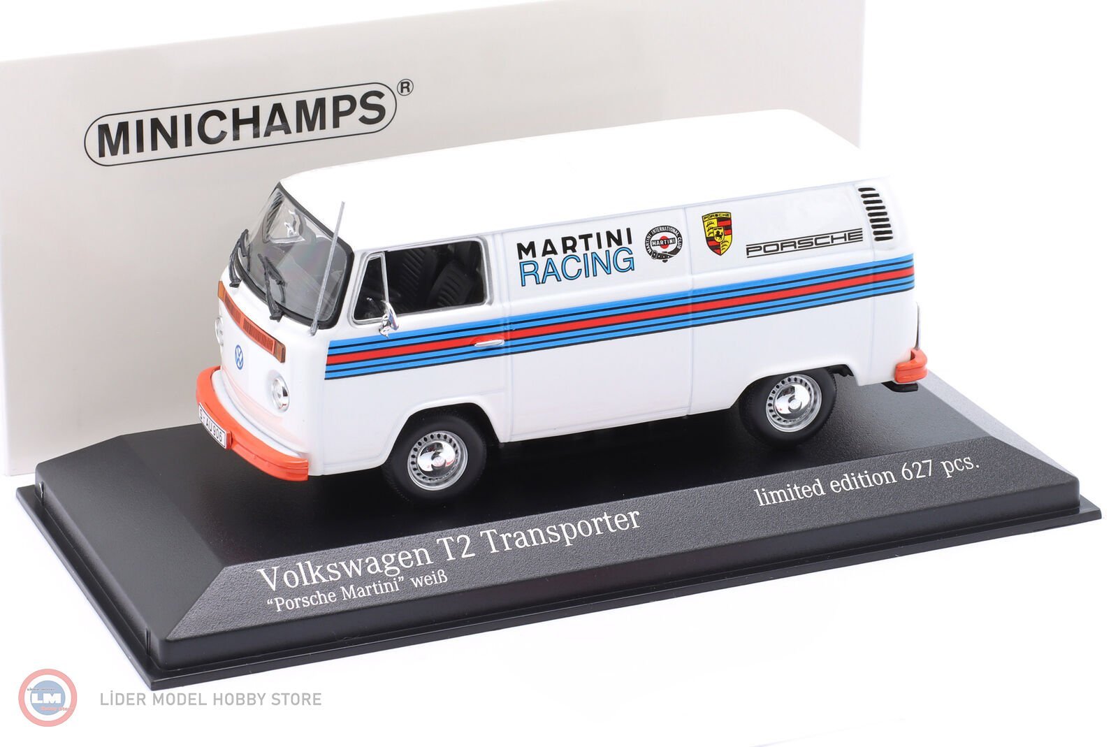 1:43 Minichamps 1972 Volkswagen T2 Delivery Van Porsche Renndienst Martini design