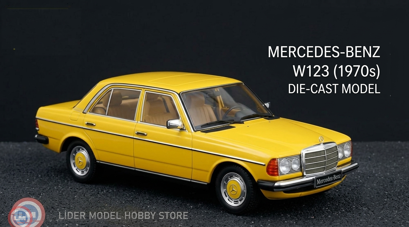 1:18 KK Scale 1975 Mercedes Benz 230E W123 Limousine  - yellow