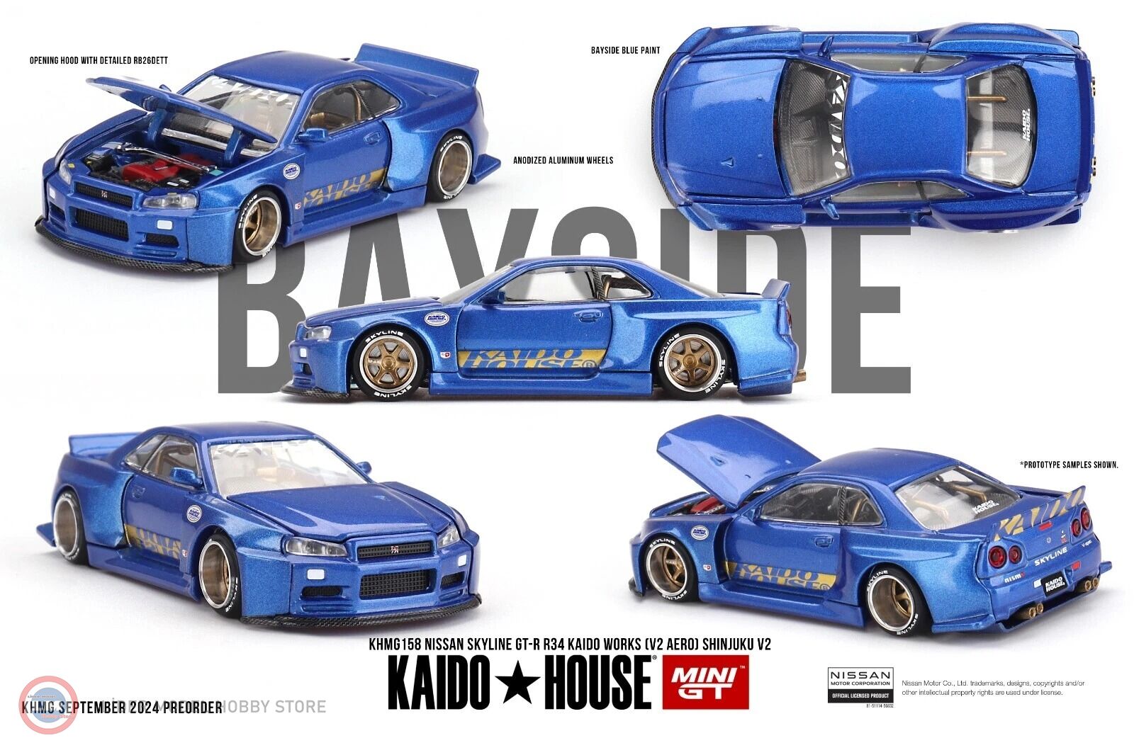 1:64 Mini GT Kaido 1999 Nissan SKYLINE GT-R (R34) KAIDO WORKS (V2 AERO) SHINJUKU V2