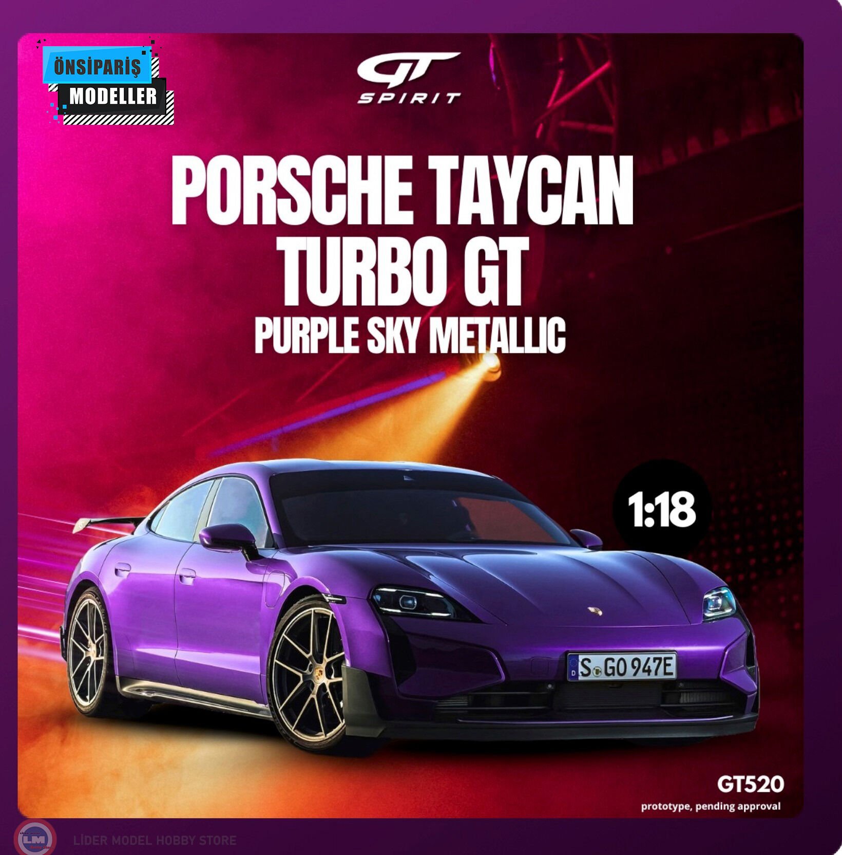 1:18 GT Spirit 2023 Porsche Taycan Turbo GT - Purple Sky Metallic