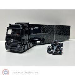 1:43 Burago 2024 Mercedes Benz ACTROS + TRAILER + W15 E PERFORMANCE #63 RUSSELL