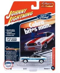 1:64 Johnny Lightning 1978 Ford Mustang Cobra II White with Blue Stripes
