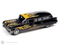1:64 Johnny Lightning 1959 Cadillac Ambulance - Black With Flames
