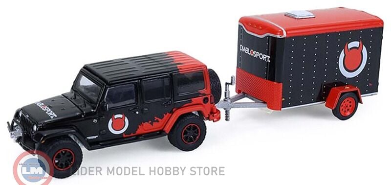 1:64 Greenlight 2012 Jeep Wrangler Unlimited with Small Cargo Trailer